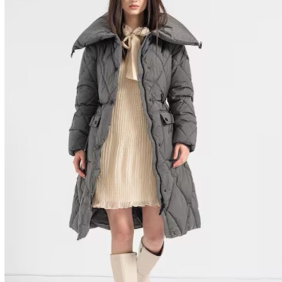 NWT DKNY Pillow Collar Diamond Quilt Long Puffer jacket with oversized - Picture 7 of 13